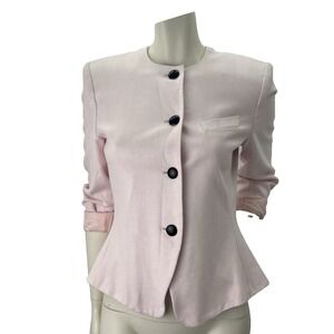Vintage Le Suit Pink Blazer Blk Button Sz 10 Corpcore 90's Career Office Church